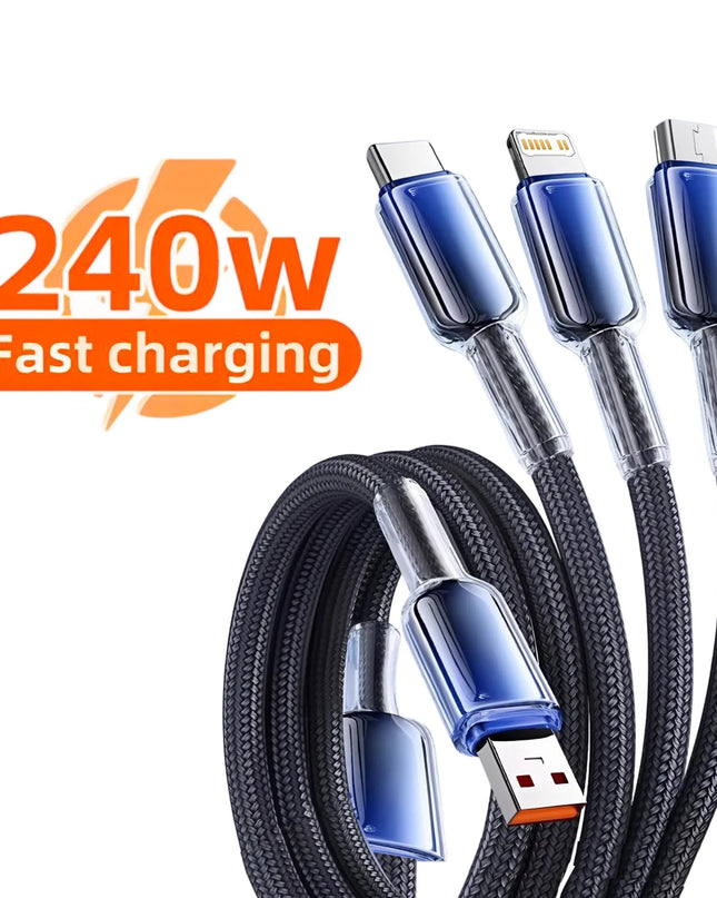 3 in 1 USB Cable 6A 240W Micro USB Type C Charging Cable For iPhone 14 13 12 Huawei Honor Xiaomi 13 ViVo Oppo Data Cord