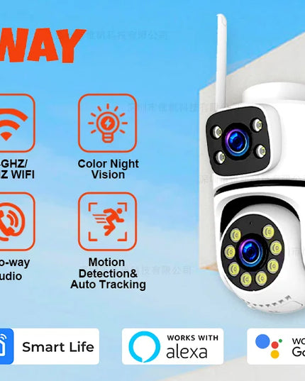 Tuya 5K 10MP WIFI IP Camera Outdoor 5G Wifi Dual Lens PTZ Cam Onvif CCTV Surveillance AI Tracking Alexa/Goggle Security Camera