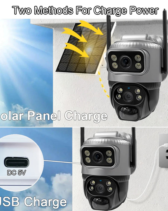 V380 Dual Lens 4G Camera Solar PIR Human Detection Night Vision Waterproof Security Video IP Camara 8MP 4K Battery CCTV Monitor