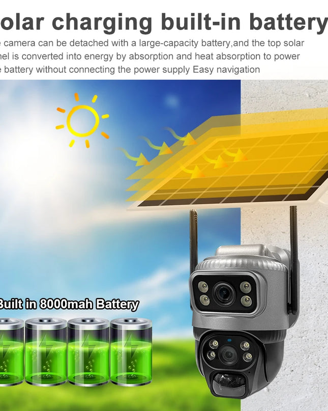 V380 Dual Lens 4G Camera Solar PIR Human Detection Night Vision Waterproof Security Video IP Camara 8MP 4K Battery CCTV Monitor