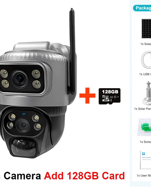 V380 Dual Lens 4G Camera Solar PIR Human Detection Night Vision Waterproof Security Video IP Camara 8MP 4K Battery CCTV Monitor