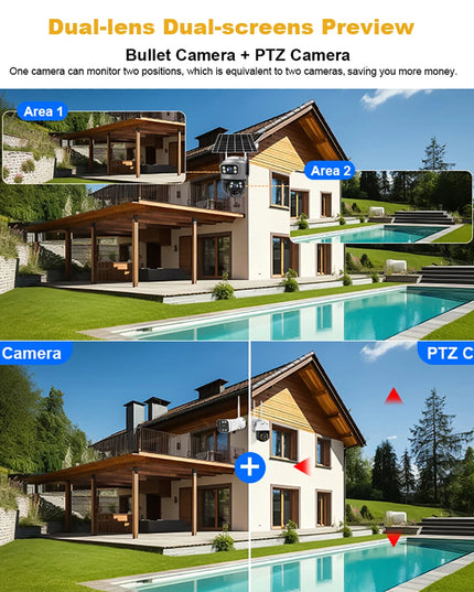 V380 Dual Lens 4G Camera Solar PIR Human Detection Night Vision Waterproof Security Video IP Camara 8MP 4K Battery CCTV Monitor