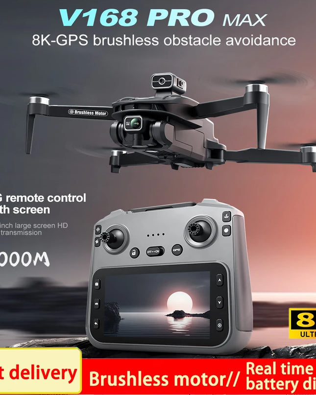 2025 V168 Pro MAX GPS Drone 8K Professional HD Camera 5G WIFI FPV 360° Obstacle Avoidance Brushless Large Screen RC Quadcopter