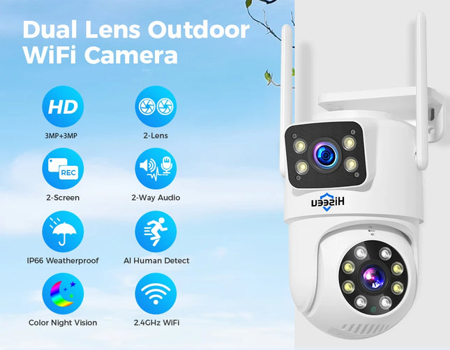 Hiseeu 6MP WIFI PTZ IP Camera Dual Lens 5X Digital Zoom Auto Tracking CCTV Surveillance Camera For Hiseeu Wireless CCTV System