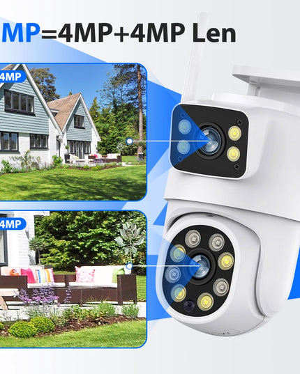 Tuya Smart 4MP+4MP 8MP Dual Lens Battery Solar WiFi Dual Screen Human Motion Tracking Outdoor Security Surveillance FHD Camera