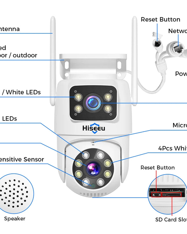 Hiseeu 6MP WIFI PTZ IP Camera Dual Lens 5X Digital Zoom Auto Tracking CCTV Surveillance Camera For Hiseeu Wireless CCTV System