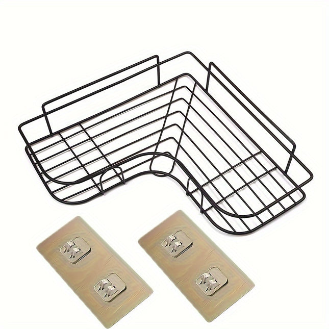 1pc Heavy-Duty Cast Iron No-Drill Corner Shelf Suitable for Bathroom, Wall-Mounted Curved Shower Shelf with Space-Saving Curved, Corner Storage Unit for Bathtub/Shower, Installation for Small Bathrooms (No Assembly Required),