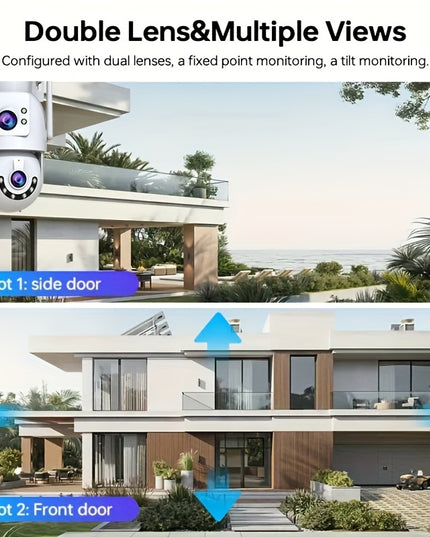 5G Outdoor Wireless IPX6 Security Camera with 1296P Full HD Night Vision, Dual-Lens Dual Screen, Motion Detection, Two-Way Audio, Multi-Party Sharing, Usb-powered For Home, Farm, Garden, Farm Surveillance, Modern Surveillance