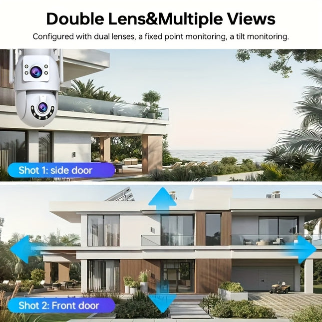 5G Outdoor Wireless IPX6 Security Camera with 1296P Full HD Night Vision, Dual-Lens Dual Screen, Motion Detection, Two-Way Audio, Multi-Party Sharing, Usb-powered For Home, Farm, Garden, Farm Surveillance, Modern Surveillance