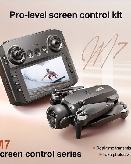 DroneM7 Upgraded Drone with 4.9” HD FPV Camera, 3-Camera Obstacle Avoidance, Brushless Motor, Foldable arms & Night Flying - Quadcopter Suitable for Adults & Beginners, Ideal Gift for Christmas/Halloween/Birthdays