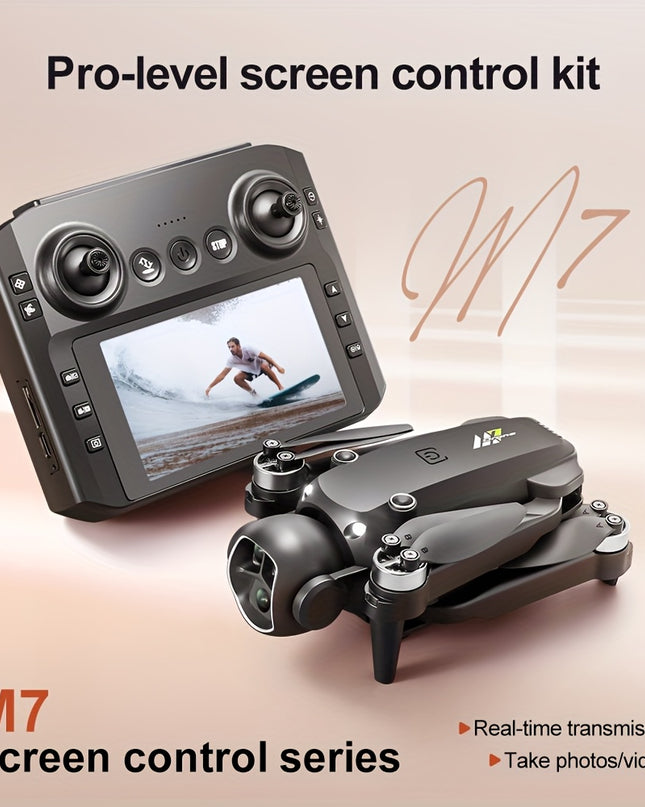 DroneM7 Upgraded Drone with 4.9” HD FPV Camera, 3-Camera Obstacle Avoidance, Brushless Motor, Foldable arms & Night Flying - Quadcopter Suitable for Adults & Beginners, Ideal Gift for Christmas/Halloween/Birthdays