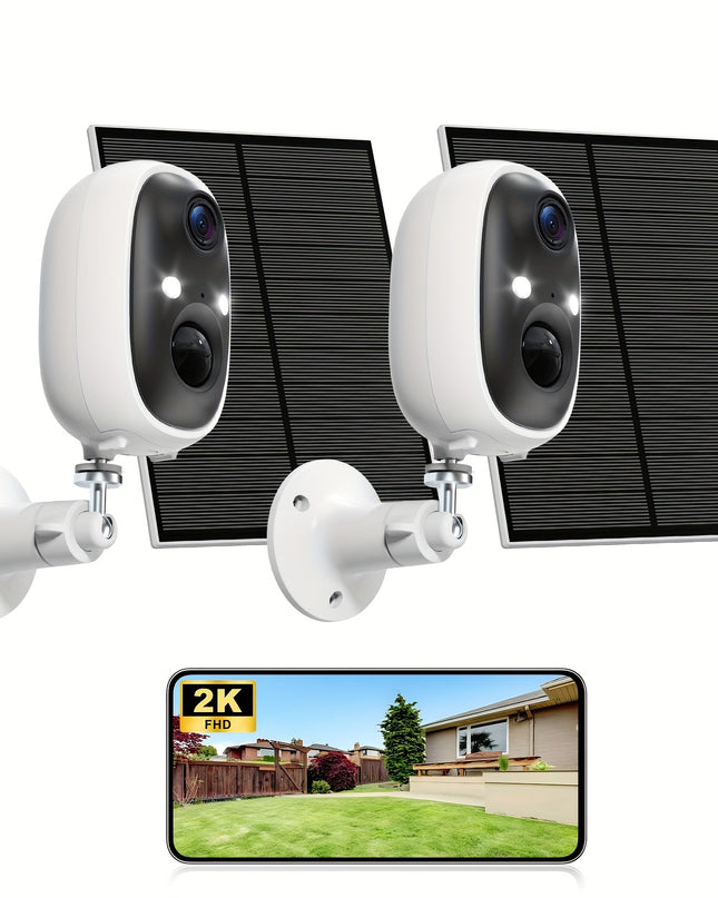 2K Solar Camera Outdoor Wireless, 2.4GWiFi Cameras for Home Security with Solar Panel, 5200mAh Battery, Spotlight Color Night Vision, AI Motion Detection, Siren Alarm, 2-Way Talk, IP66, Cloud/SD Storage EasyInstallation for H