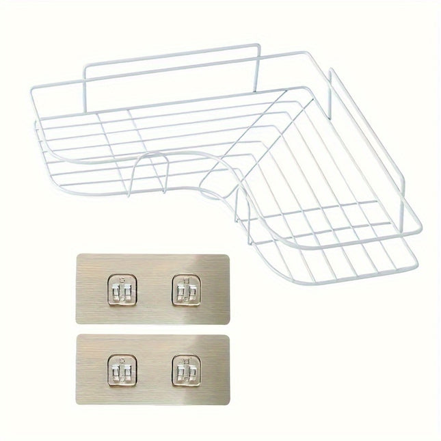 1pc Heavy-Duty Cast Iron No-Drill Corner Shelf Suitable for Bathroom, Wall-Mounted Curved Shower Shelf with Space-Saving Curved, Corner Storage Unit for Bathtub/Shower, Installation for Small Bathrooms (No Assembly Required),
