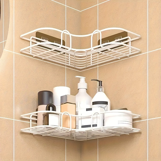 1pc Heavy-Duty Cast Iron No-Drill Corner Shelf Suitable for Bathroom, Wall-Mounted Curved Shower Shelf with Space-Saving Curved, Corner Storage Unit for Bathtub/Shower, Installation for Small Bathrooms (No Assembly Required),