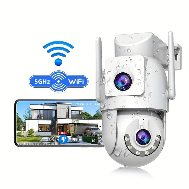 5G Outdoor Wireless IPX6 Security Camera with 1296P Full HD Night Vision, Dual-Lens Dual Screen, Motion Detection, Two-Way Audio, Multi-Party Sharing, Usb-powered For Home, Farm, Garden, Farm Surveillance, Modern Surveillance