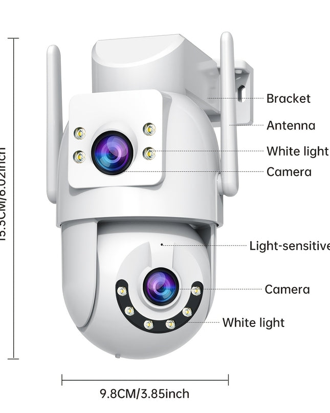 5G Outdoor Wireless IPX6 Security Camera with 1296P Full HD Night Vision, Dual-Lens Dual Screen, Motion Detection, Two-Way Audio, Multi-Party Sharing, Usb-powered For Home, Farm, Garden, Farm Surveillance, Modern Surveillance