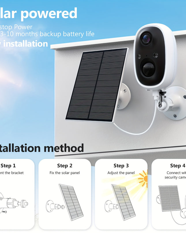 2K Solar Camera Outdoor Wireless, 2.4GWiFi Cameras for Home Security with Solar Panel, 5200mAh Battery, Spotlight Color Night Vision, AI Motion Detection, Siren Alarm, 2-Way Talk, IP66, Cloud/SD Storage EasyInstallation for H